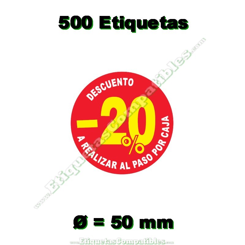 Rollo 500 Etiquetas "-20% Descuento al paso por Caja"