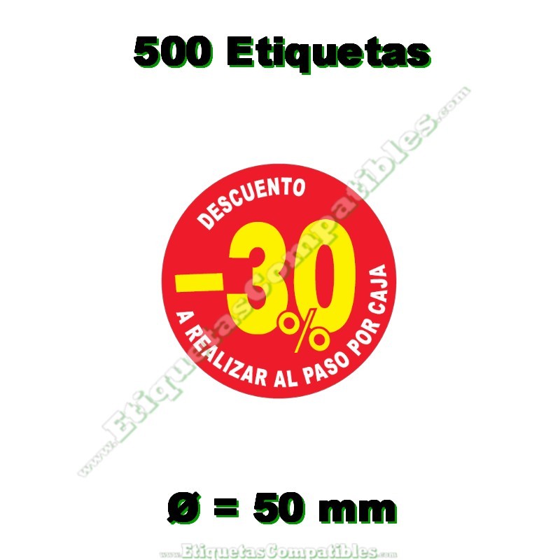 Rollo 500 Etiquetas "-30% Descuento al paso por Caja"