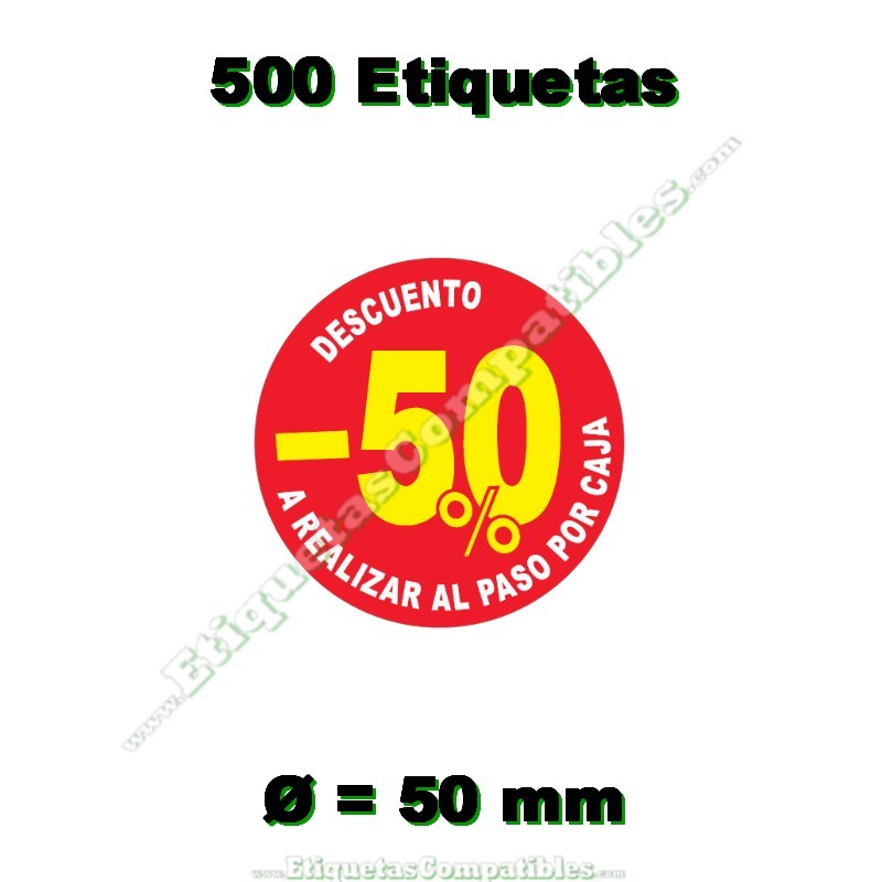 Rollo 500 Etiquetas "-50% Descuento al paso por Caja"