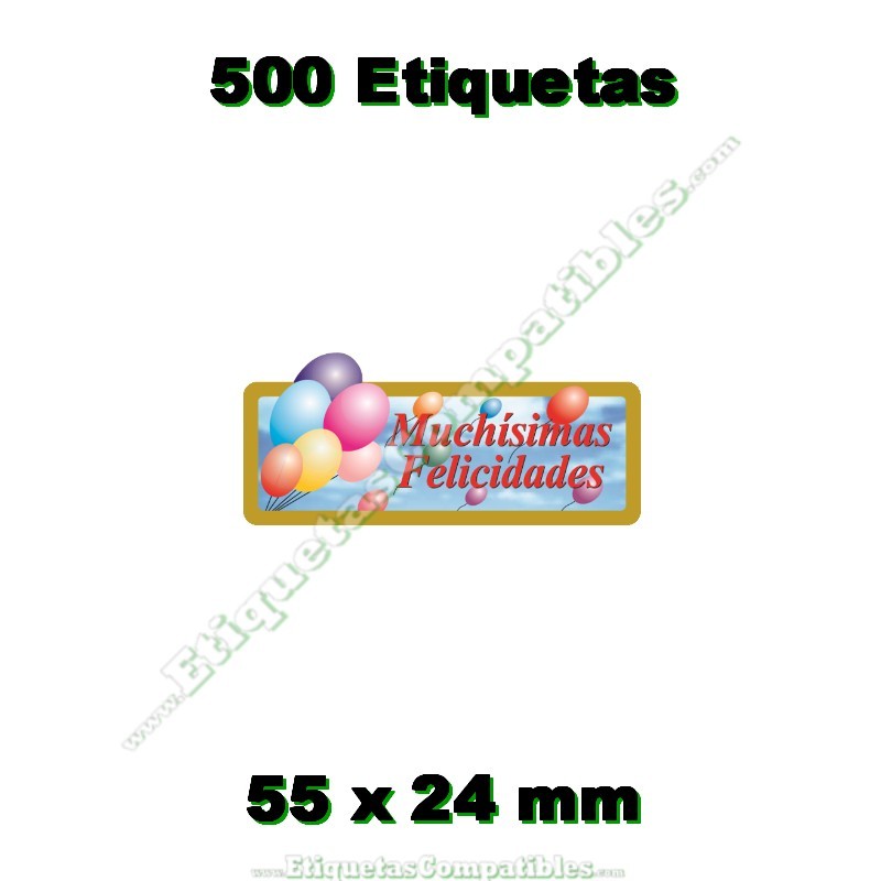 Rollo 500 Etiquetas "Muchísimas felicidades" Globos