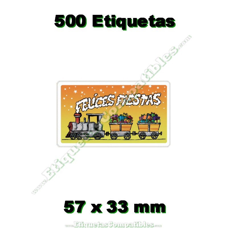 Rollo 500 Etiquetas "Felices Fiestas" Tren