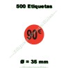 Rollo 500 Etiquetas "90 €" Rojo Flúor