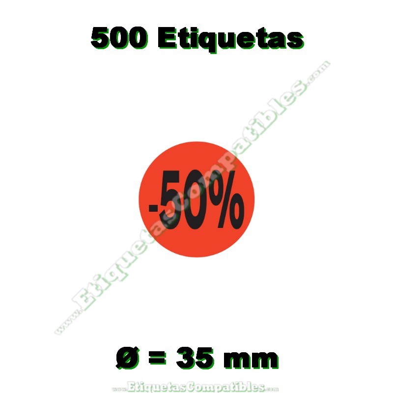 Rollo 500 Etiquetas "-50%" Rojo Flúor
