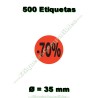 Rollo 500 Etiquetas "-70%" Rojo Flúor